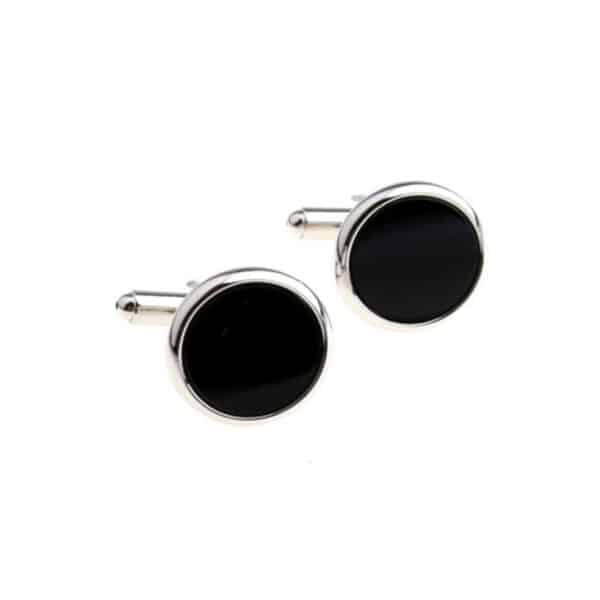 Black Round Silver Cufflinks