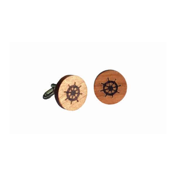 Wood Ships Wheel Cufflinks